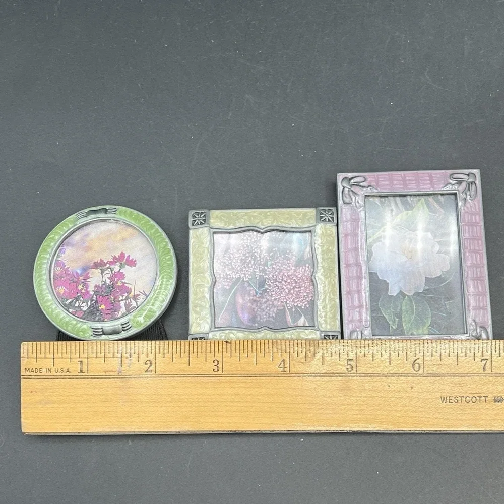 3 VTG Ornate Enamel Silver to Picture Frames ~ Small Thin Heavy - Pewter?